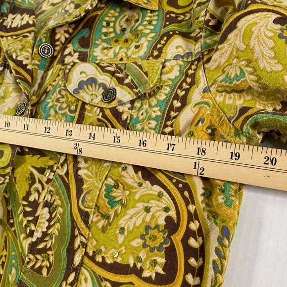 Gaudy Couture Womens Yellow Paisley Jacket with Green Sequins Size M Boho Fairy - Picture 7 of 9